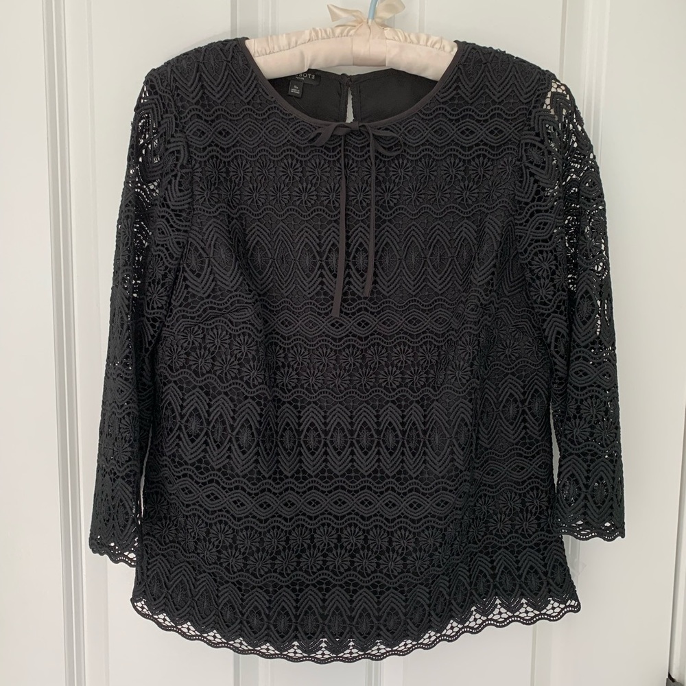 NWT - Talbots petite small black lace blouse
